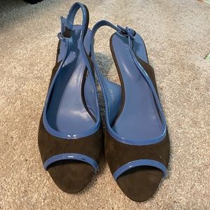 Boden Brown and Blue Suede Heels, Size 10